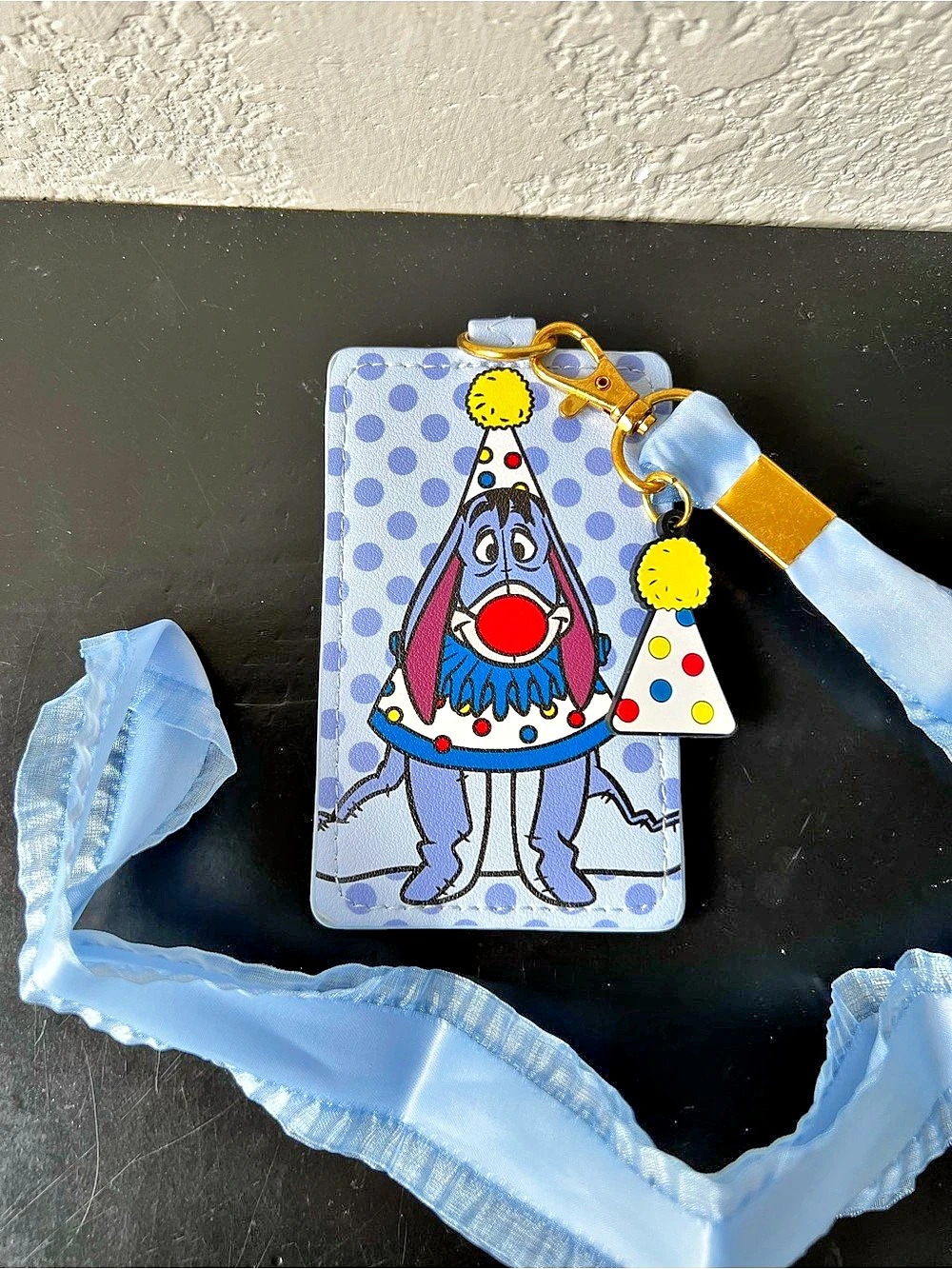 Loungefly Disney Winnie the Pooh Eeyore Clown ID Holder w/ Ribbon Lanyard - NWT